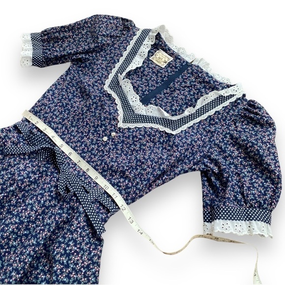 GUNNE SAX Vintage Jessica McClintock Navy Blue Floral Print Prairie Dress - Picture 15 of 16